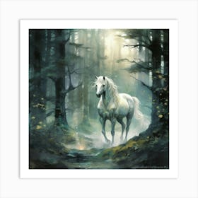 White Horse In The Forest Art Print