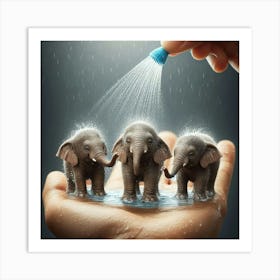 Elephants In The Rain 4 Art Print