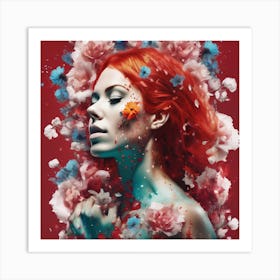 Red Haired Woman With Flowers Art Print