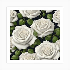 White Roses On Black Background 2 Art Print