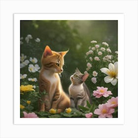 Kittens In The Garden Art Print