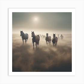 Horses In The Mist 3 Art Print