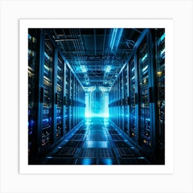 Advanced Data Center Interior Cabling Meticulously Organized In Vibrant Colors Rows Of Servers Wit (5) Art Print