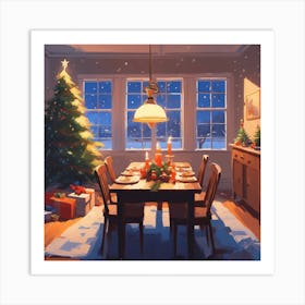 Decorated Christmas Table In Living Room Acrylic Painting Trending On Pixiv Fanbox Palette Knife Art Print