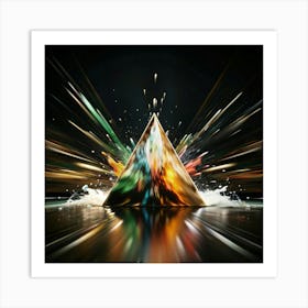 A metallic pyramid with a colorful, abstract design, set against a background. Art Print