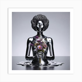 Black Woman Holding Flowers Art Print