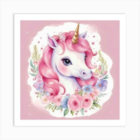 Unicorn With Flowers 3 Art Print