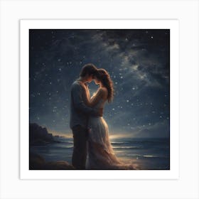 The first kiss under the starry sky Art Print