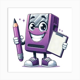 Purple Pencil Mascot Art Print