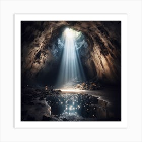 Light Shines Through A Cave Art Print