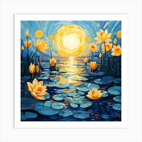 Golden Lotus Flowers, Vincent Van Gogh Inspired Art Print