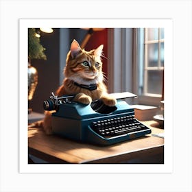 Cat On Typewriter Art Print