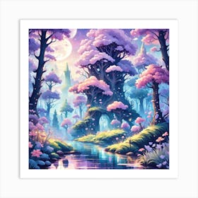 A Fantasy Forest With Twinkling Stars In Pastel Tone Square Composition 181 Art Print