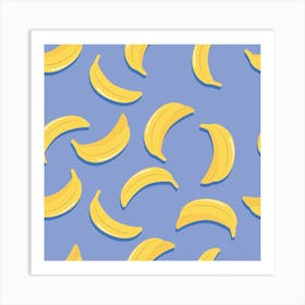 Banana Pattern On Blue Square Art Print