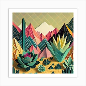 Firefly Beautiful Modern Abstract Succulent Landscape And Desert Flowers With A Cinematic Mountain V (5) Art Print