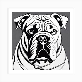 Bulldog, Black and white illustration, Dog drawing, Dog art, Animal illustration, Pet portrait, Realistic dog art Art Print