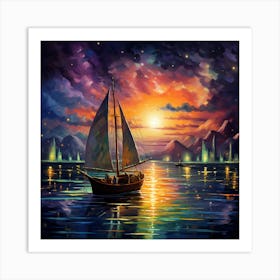 Sailboat At Sunset 10 Art Print