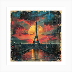 Paris At Sunset, collage Art Print