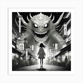 Black and White Monster in The City Art Print