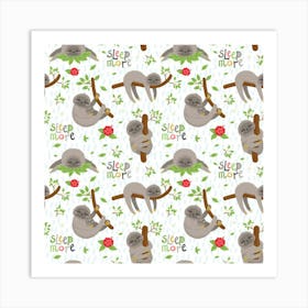 Seamless Pattern With Cute Sloths Sleep More Art Print