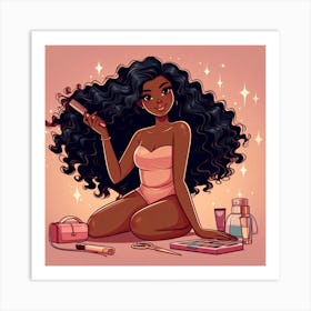 Black Girl With Long Hair 1 Art Print