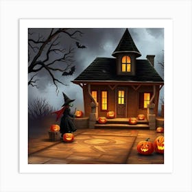 Witch's Cottage: A Halloween Night Full of Pumpkin Magic Art Print