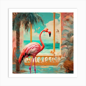 Flamingo Dreams A Surreal Tribute to Van Gogh's Golden Style 1 Art Print