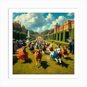 Dog Race In Gardens Of Versailles Art Print