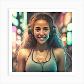 Girl Listening To Music Art Print