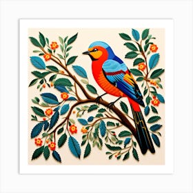 Palestinian Tatreez Embroidery, Bird On a Branch, folk art , 160 Art Print