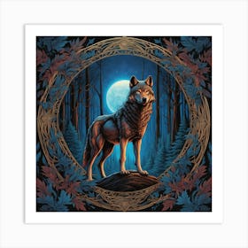 Wolf In The Moonlight Art Print