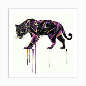 Color Drip Animal Design A Sleek Panther 1 Art Print