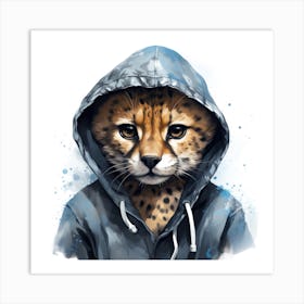 Watercolour Cartoon Cheetah In A Hoodie 3 Art Print