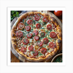 Pizza With Tomatoes And Herbs Art Print