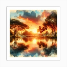 Sunset In The Park Art Print