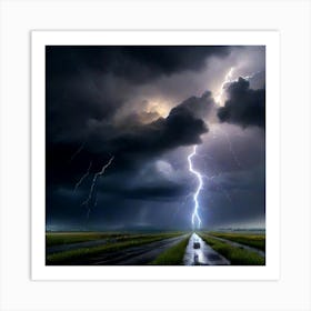 Lightning Over A Field Art Print