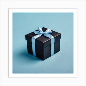 Black Gift Box With Blue Ribbon 3 Art Print