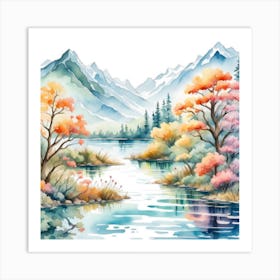 Watercolor Landscape Painting Art Print