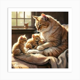 Cat With Kittens Art Print