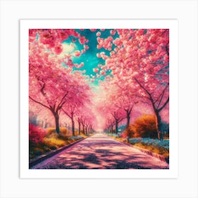 Cherry Blossom Road Art Print