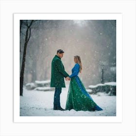 Engagement Photo In The Snow Art Print