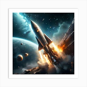 A futuristic space rocket in intergalactic space Art Print