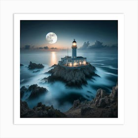 Lighthouse At Night Art Print