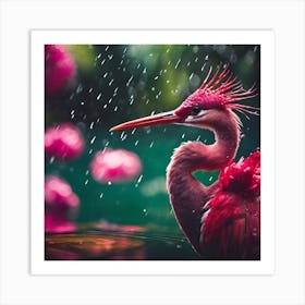 Long Necked Red Bird of the Tropical Lagoon Art Print