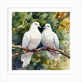 Doves On A Branch Art Print