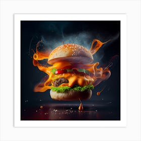 Burger In Flames Art Print