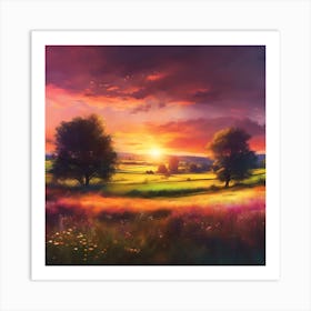 The Countryside in Late Summer at Sundown Art Print