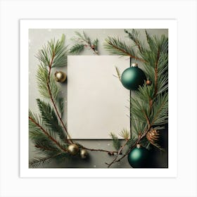 Firefly Minimalistic Christmas Card With Ornaments And Pine Branches 63702 Art Print