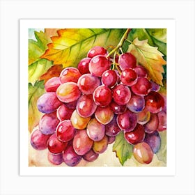 Watercolor Painting Of A Bunch Of Red Grapes 1 Art Print