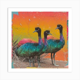 Kitsch Textured Collage Of Ostrich 2 Art Print